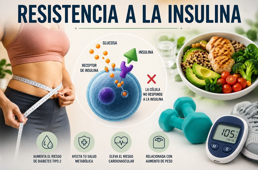 Ilustración de hombre y mujer representando resistencia a la insulina y metabolismo de la glucosa